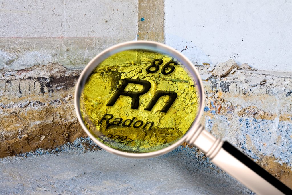 Stock image of radon periodic element detected by a professional radon test.